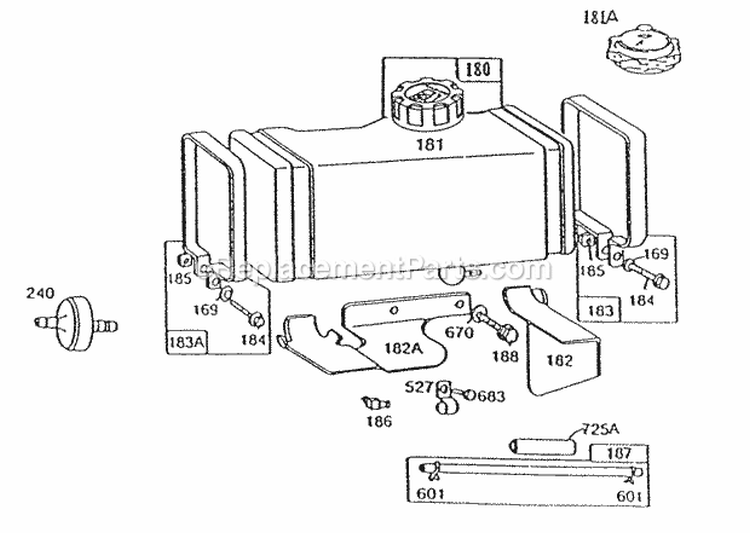 Fuel Tank Assembly Diagram and Parts List for 191700-2440-01  Briggs and Stratton Engine